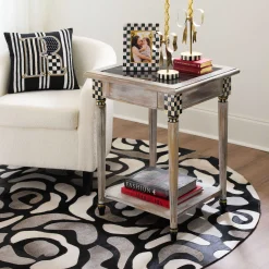 MacKenzie-Childs Abstract Roses Hair on Hide Grey 6' Round Rug| Rugs