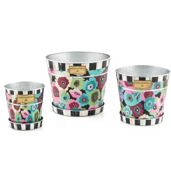 MacKenzie-Childs Always Flowers Pots  Saucers, Set of 3| Spring|Greenery & Florals
