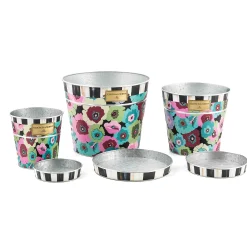 MacKenzie-Childs Always Flowers Pots  Saucers, Set of 3| Spring|Greenery & Florals