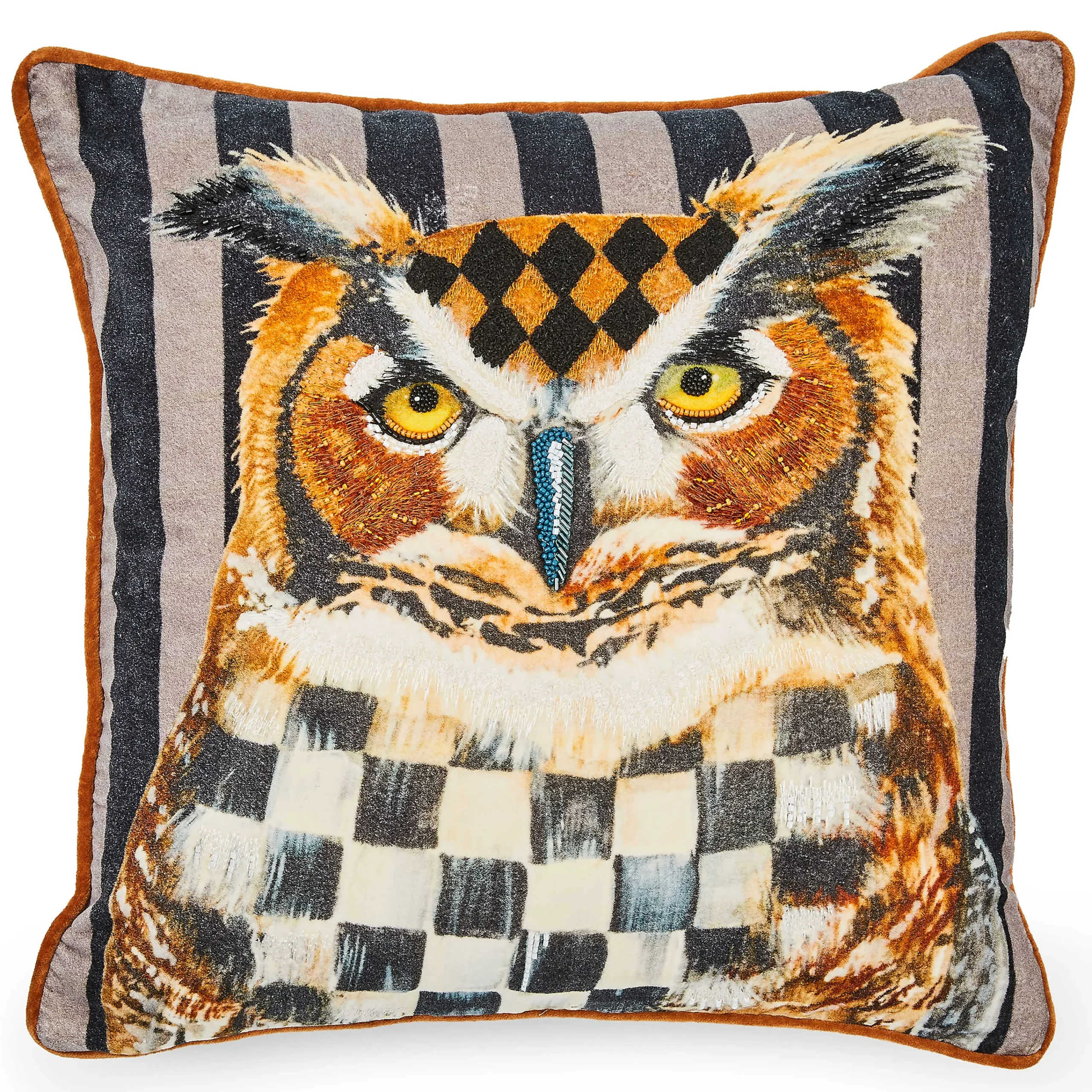 MacKenzie-Childs Autumnology Check Owl Throw Pillow| Pillows, Throws, & Cushions
