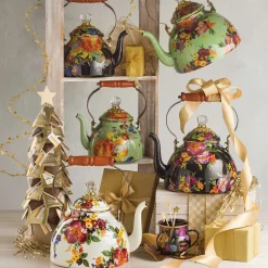 MacKenzie-Childs Black Flower Market 2 Quart Tea Kettle| The Coffee Shop|Tea Kettles