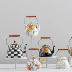 MacKenzie-Childs Black Flower Market 2 Quart Tea Kettle| The Coffee Shop|Tea Kettles