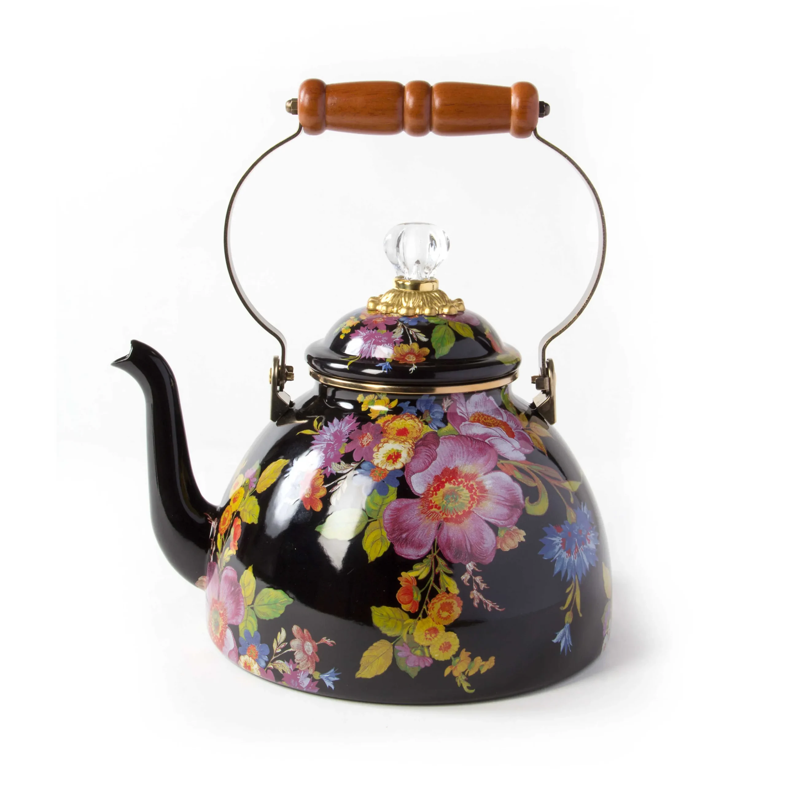MacKenzie-Childs Black Flower Market 3 Quart Tea Kettle| Tea Kettles