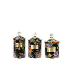 MacKenzie-Childs Black Flower Market Canisters, Set of 3| Kitchen & Dining Sets|Kitchen Storage & Organization