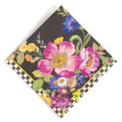 MacKenzie-Childs Black Flower Market Cocktail Paper Napkins| Bar Entertaining