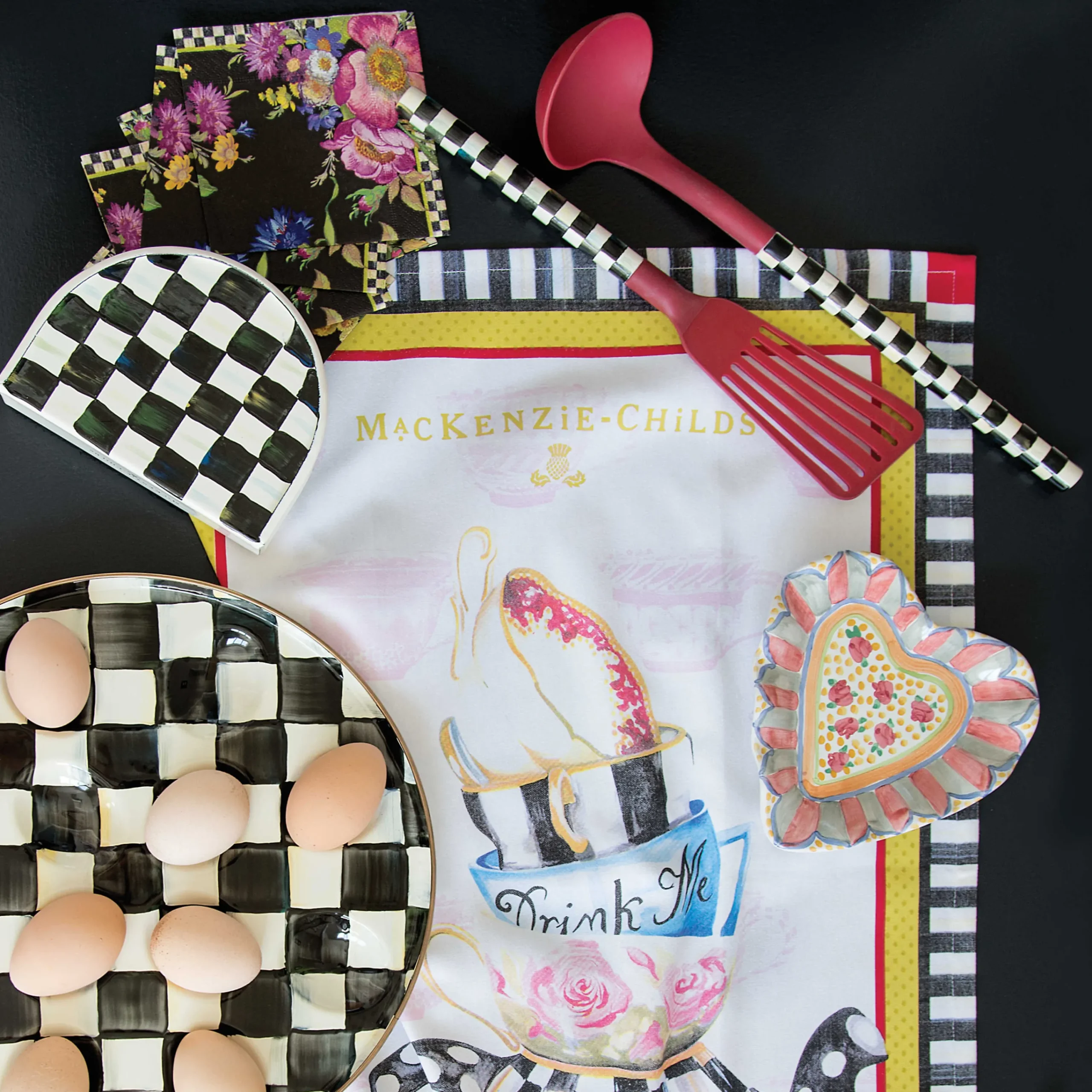 MacKenzie-Childs Black Flower Market Cocktail Paper Napkins| Bar Entertaining