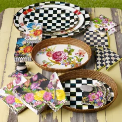 MacKenzie-Childs Black Flower Market Cocktail Paper Napkins| Bar Entertaining