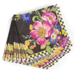 MacKenzie-Childs Black Flower Market Cocktail Paper Napkins| Bar Entertaining