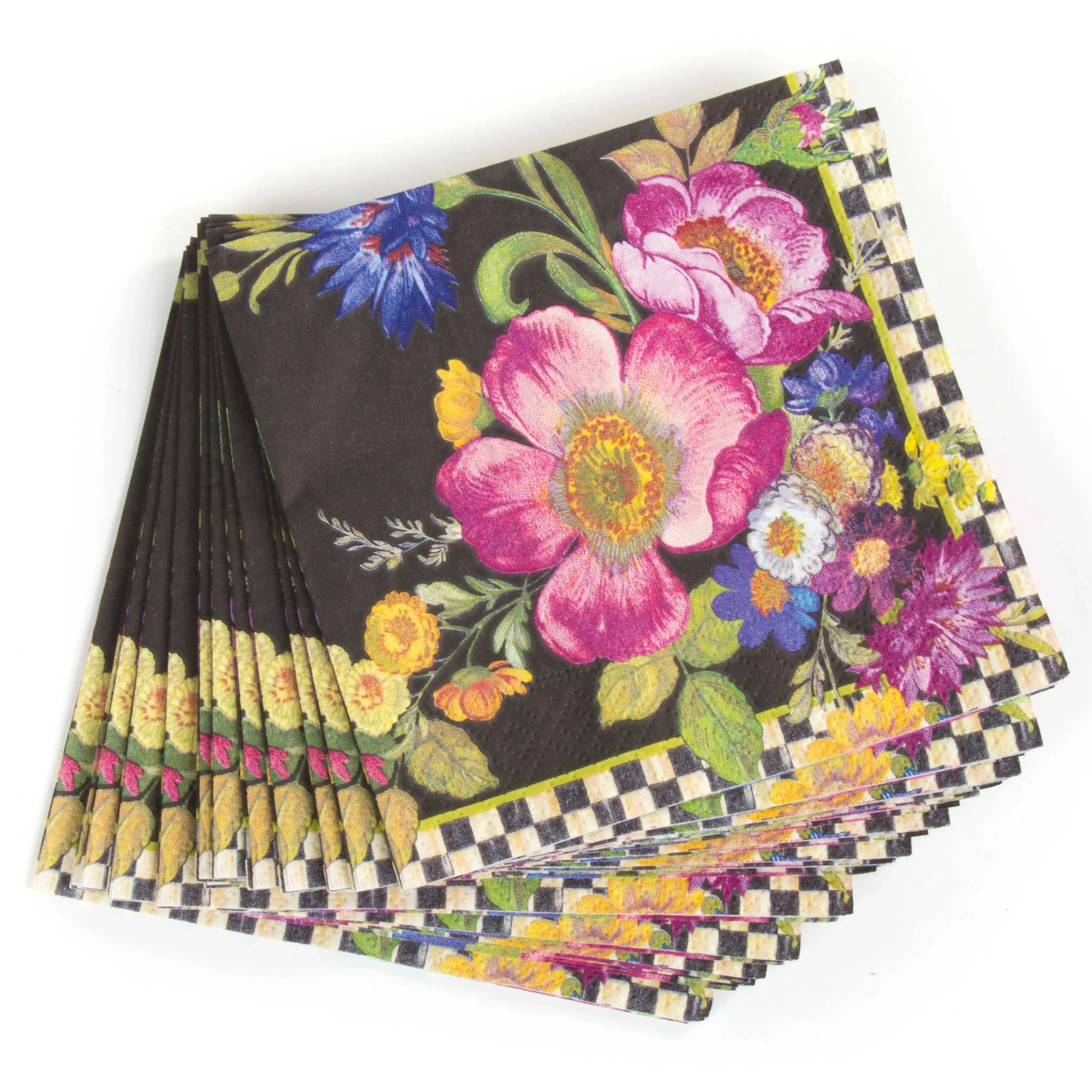 MacKenzie-Childs Black Flower Market Cocktail Paper Napkins| Bar Entertaining