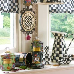 MacKenzie-Childs Black Flower Market Large Canister| Room Accents|Kitchen Storage & Organization