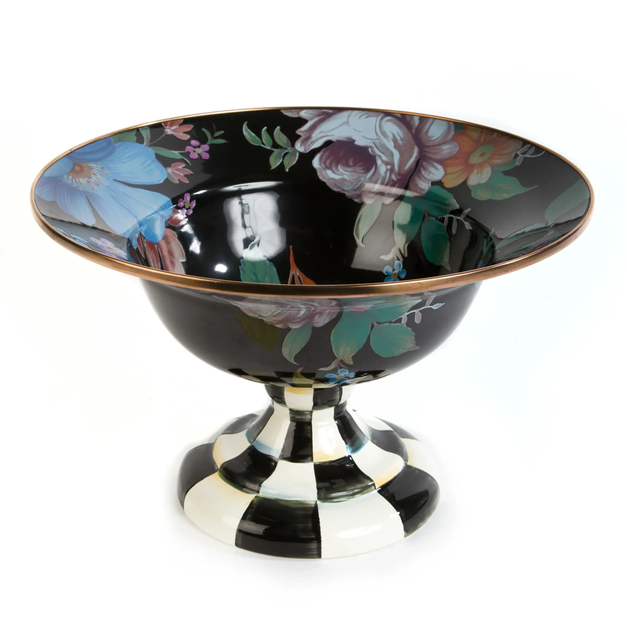 MacKenzie-Childs Black Flower Market Large Compote| Serveware