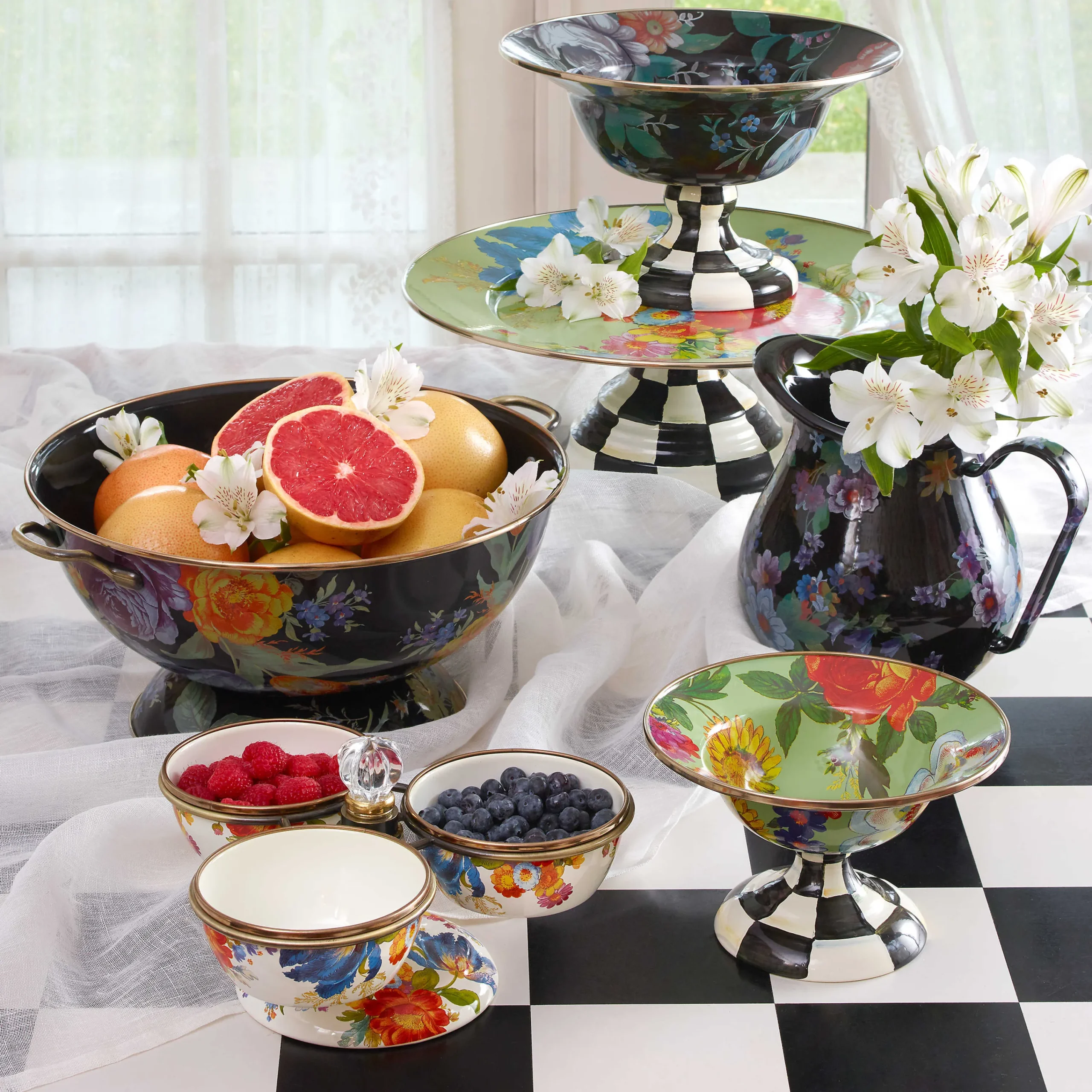 MacKenzie-Childs Black Flower Market Pitcher| Bar Entertaining|Serveware