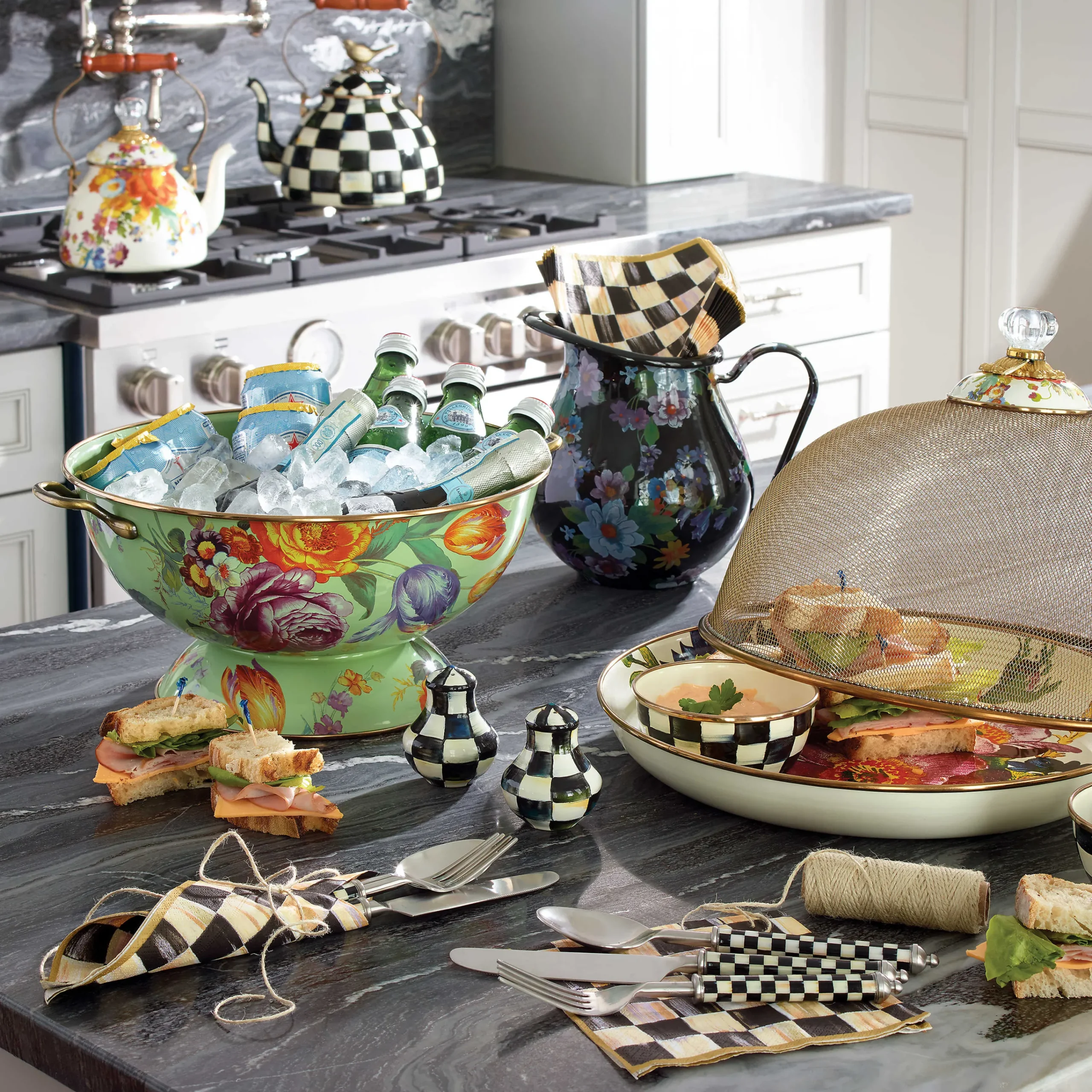 MacKenzie-Childs Black Flower Market Pitcher| Bar Entertaining|Serveware
