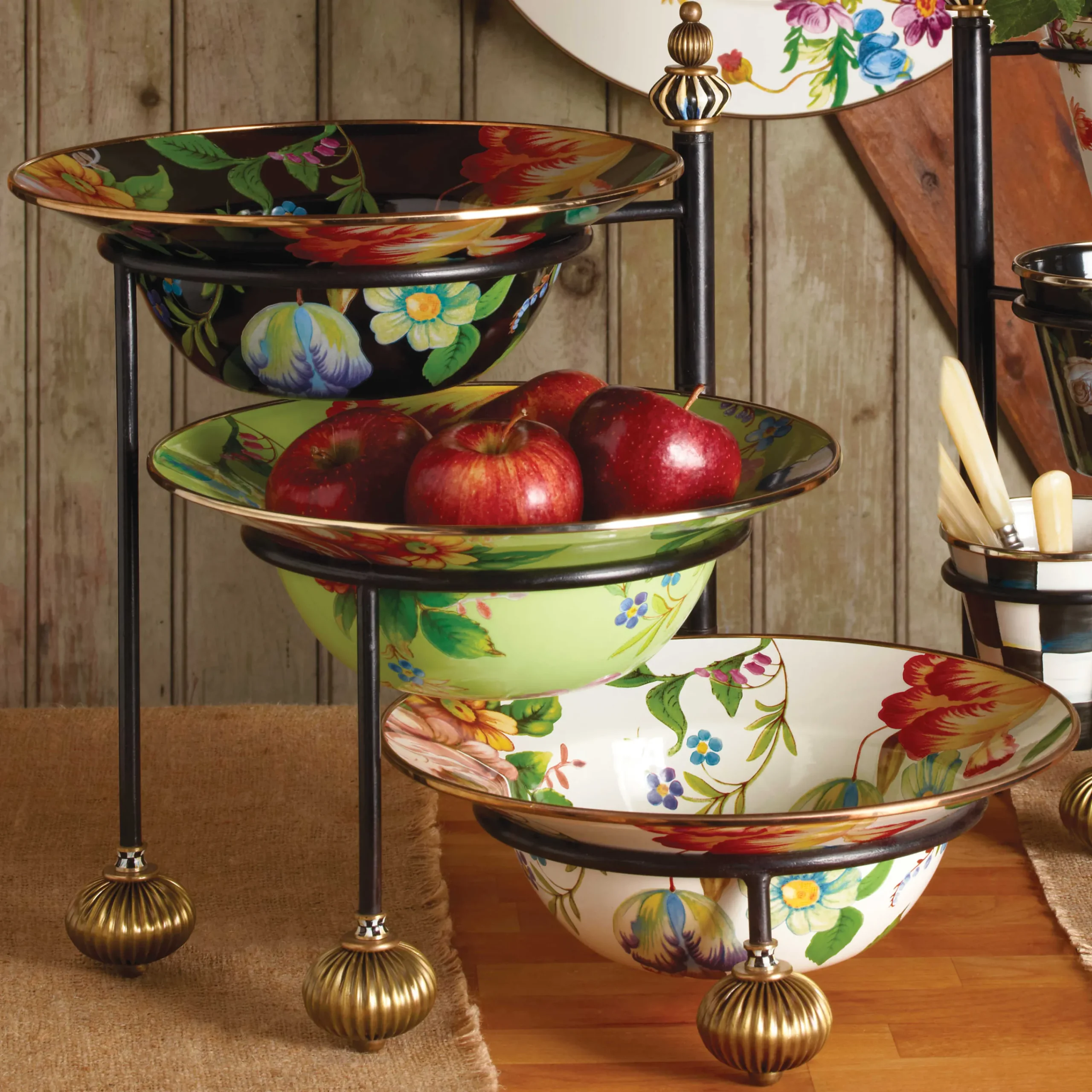 MacKenzie-Childs Black Flower Market Serving Bowl| Serveware