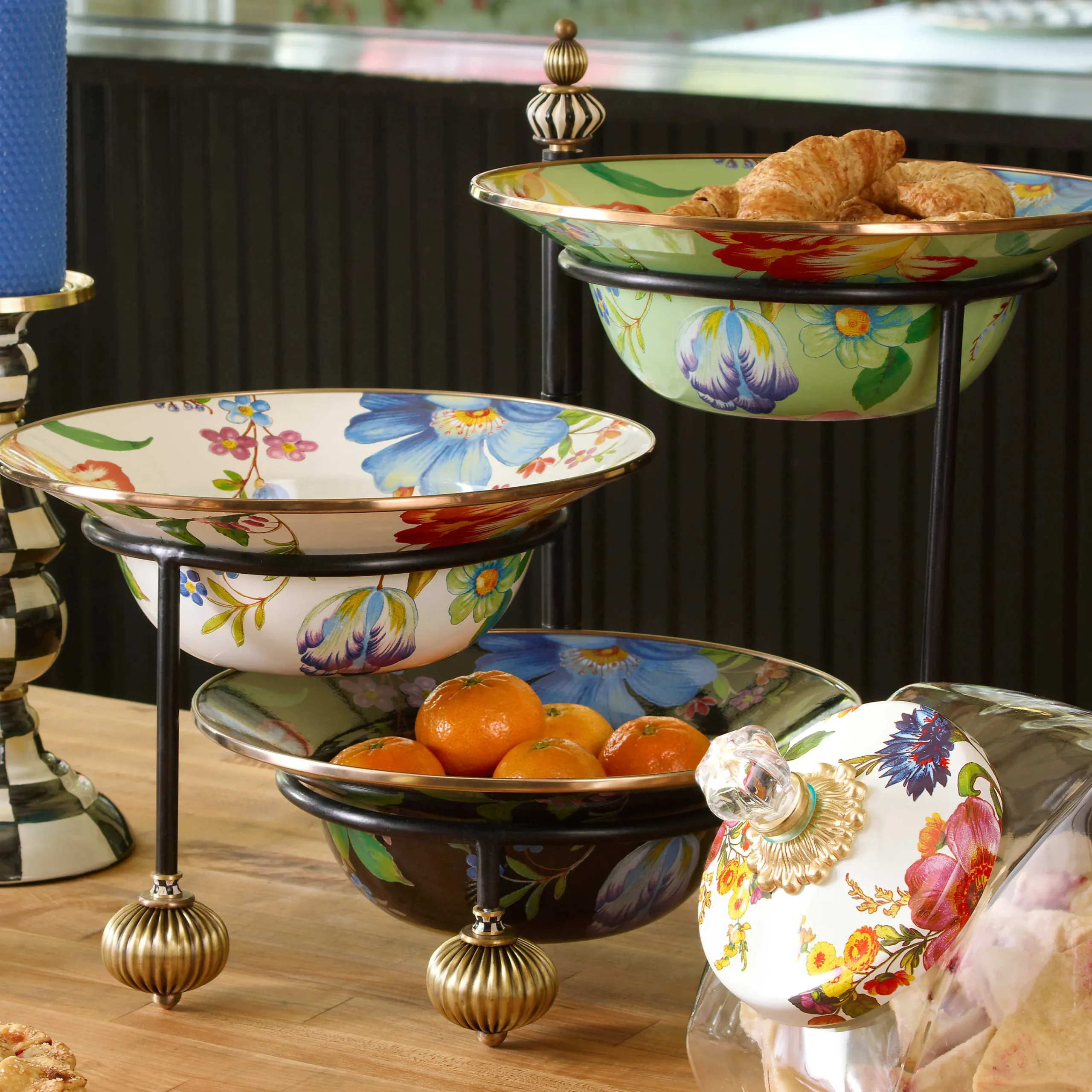MacKenzie-Childs Black Flower Market Serving Bowl| Serveware
