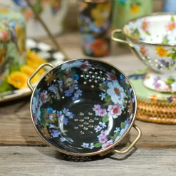 MacKenzie-Childs Black Flower Market Small Colander| Kitchen Utensils & Tools