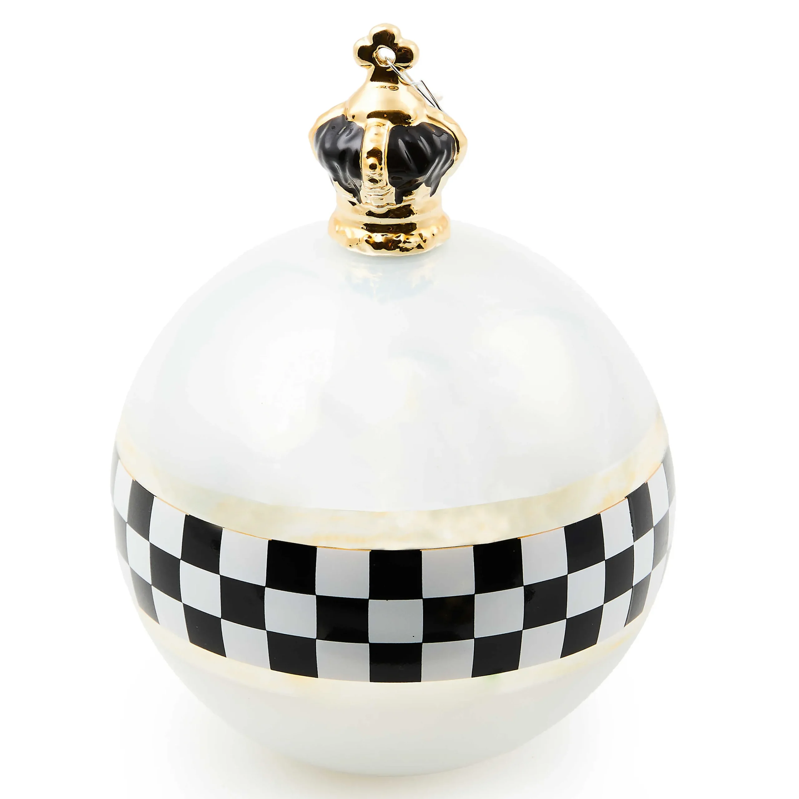 MacKenzie-Childs Black White Crown Jumbo Glass Ball Ornament| Holiday