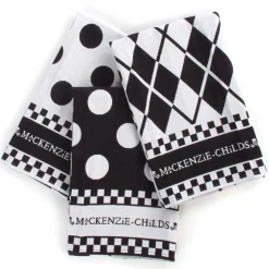 MacKenzie-Childs Black White Dot Dish Towels, Set of 3| Kitchen & Table Linens