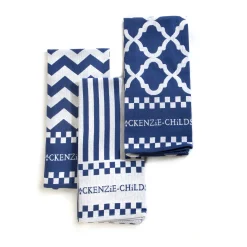 MacKenzie-Childs Blue White Zig Zag Dish Towels, Set of 3| Kitchen & Table Linens