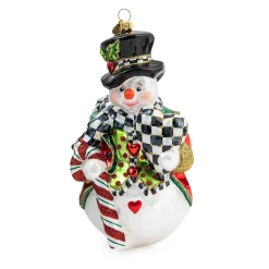 MacKenzie-Childs Candy Cane Snowman Glass Ornament| Holiday