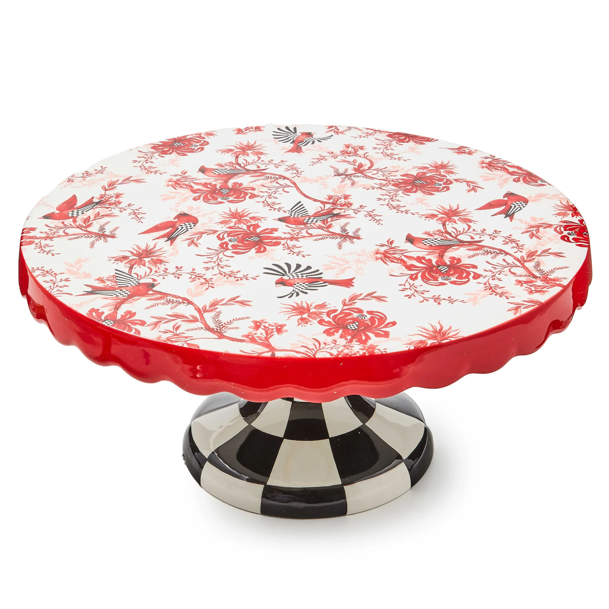 MacKenzie-Childs Cardinal Toile Large Pedestal Platter| Serveware