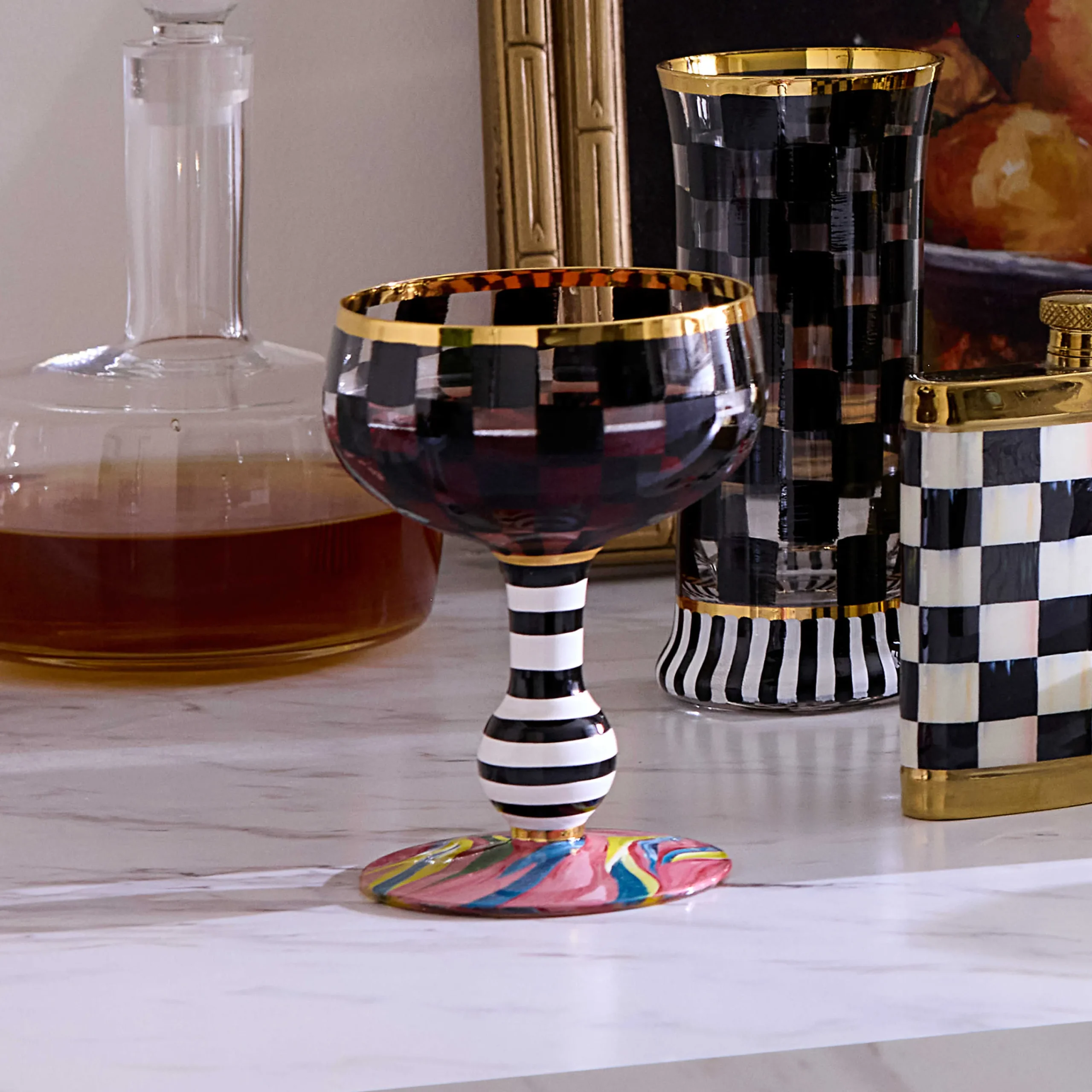 MacKenzie-Childs Carnival Black Coupe Glass| Fall Entertaining|Drinkware