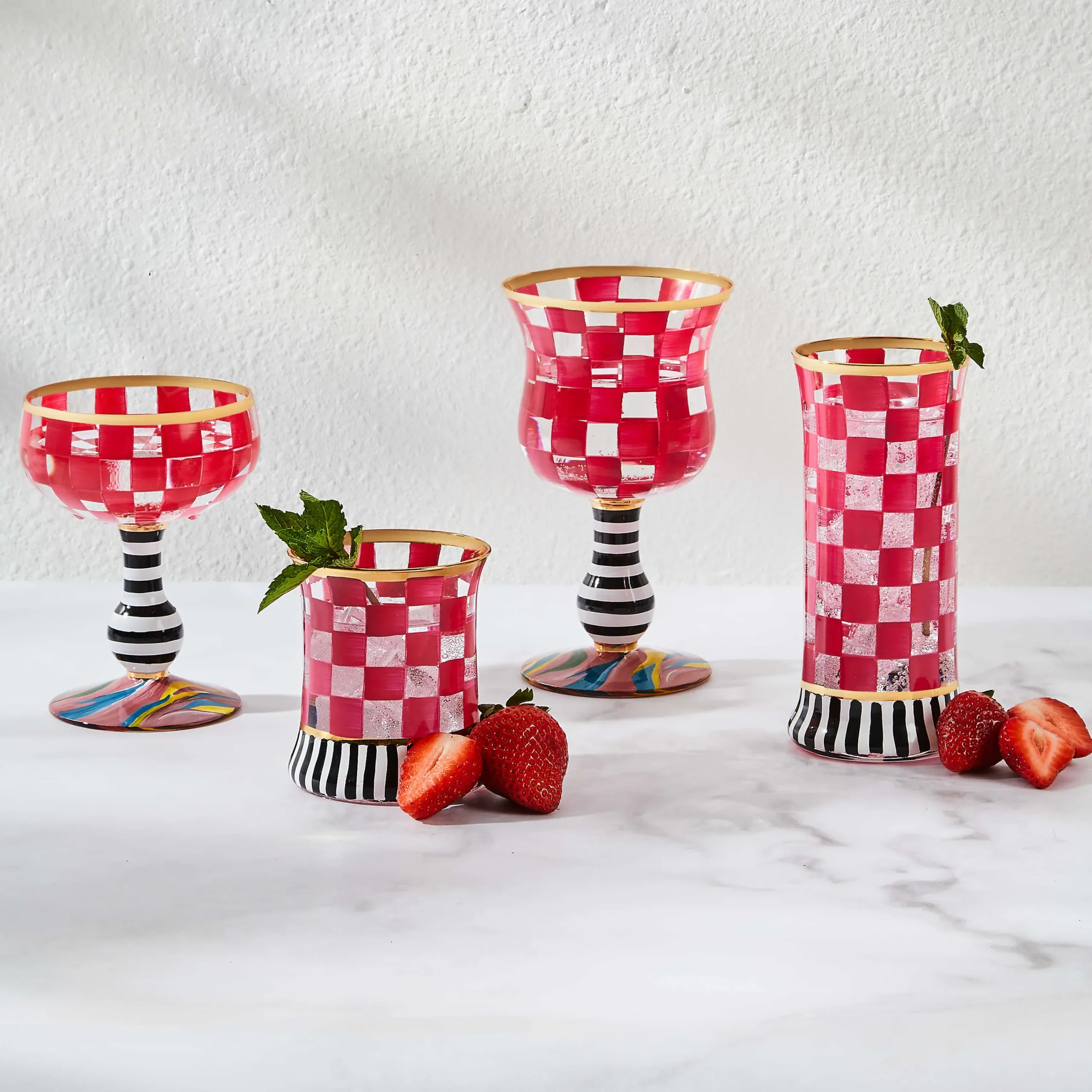 MacKenzie-Childs Carnival Fuchsia Coupe Glass| Spring|Drinkware