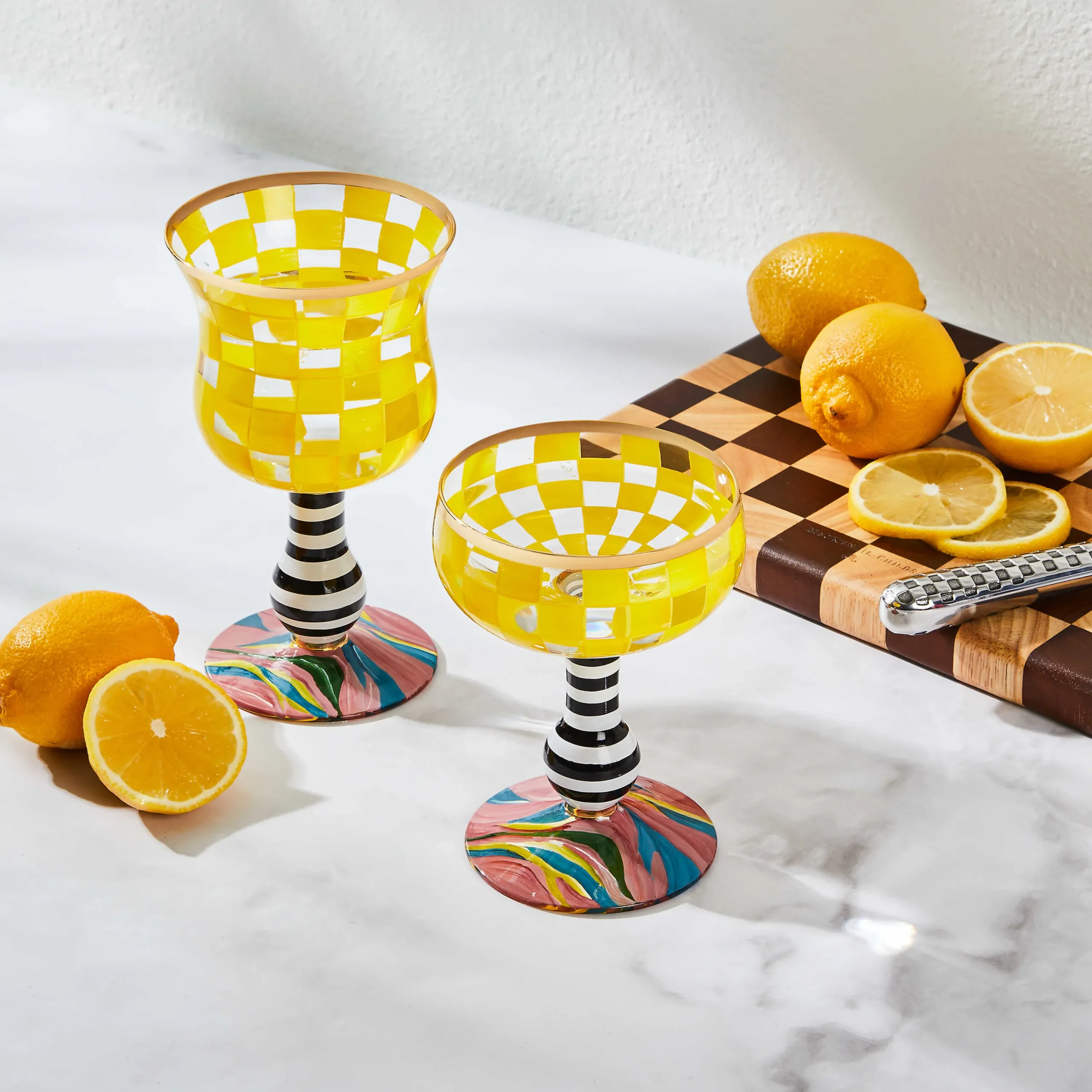 MacKenzie-Childs Carnival Yellow Coupe Glass| Easter|Spring