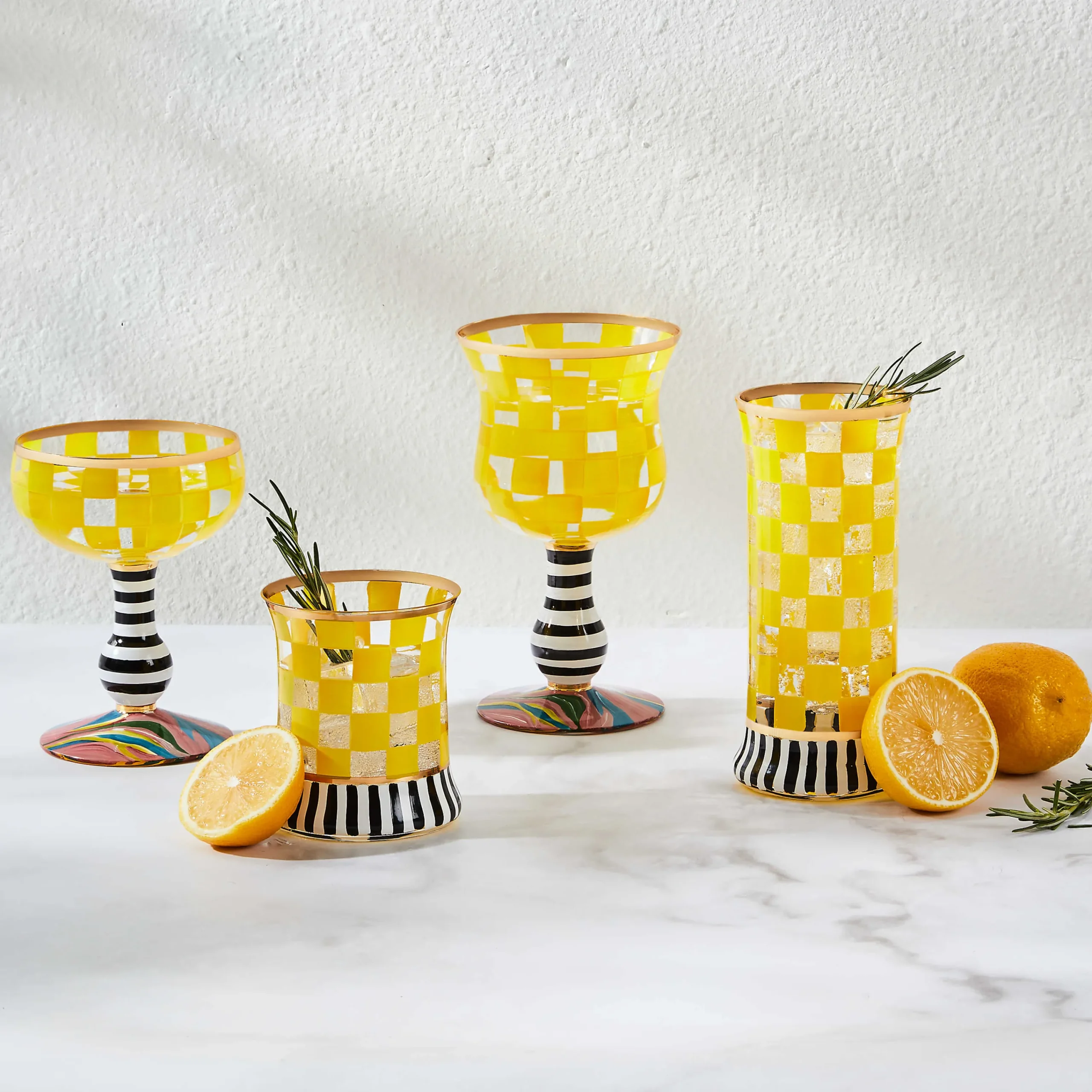 MacKenzie-Childs Carnival Yellow Highball Glass, Set of 2| Easter|Spring