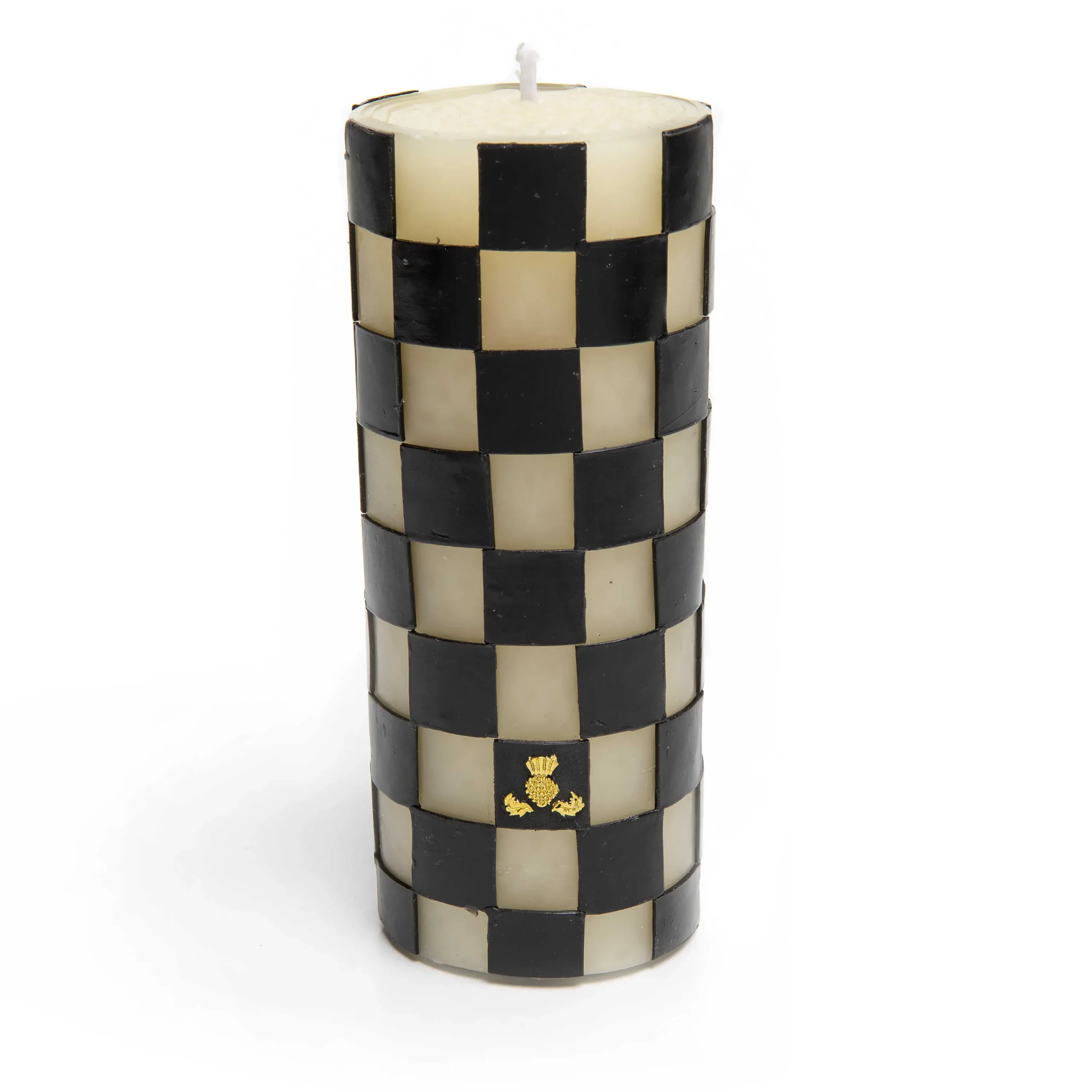MacKenzie-Childs Check 6 Black Pillar Candle| Candles & Fragrances|Table Accessories