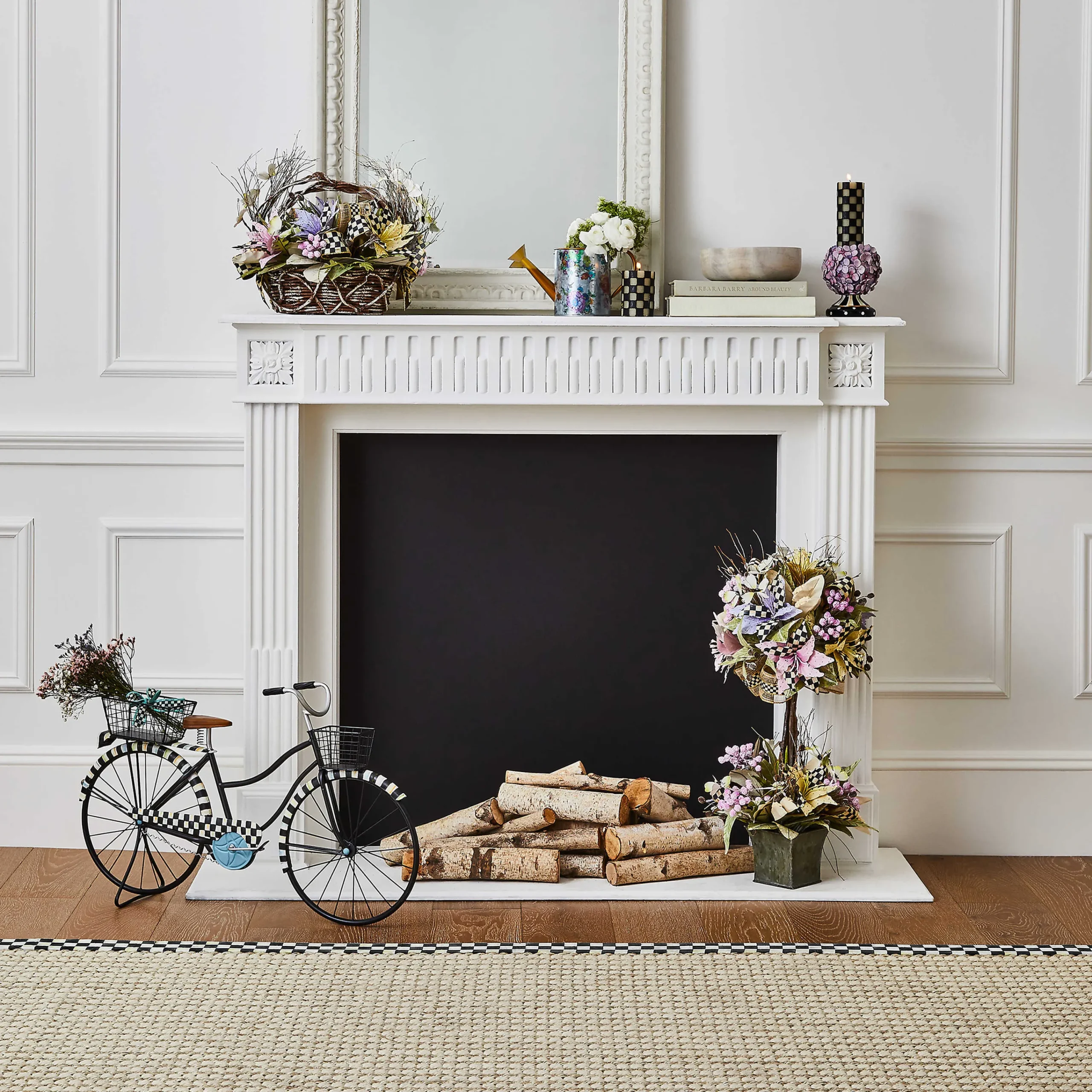 MacKenzie-Childs Check 6 Black Pillar Candle| Candles & Fragrances|Table Accessories
