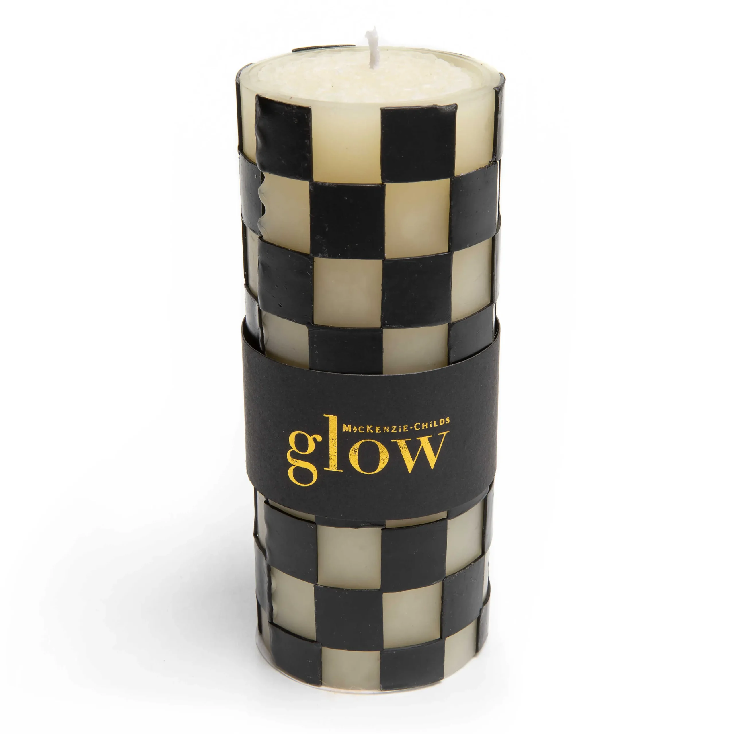MacKenzie-Childs Check 6 Black Pillar Candle| Candles & Fragrances|Table Accessories
