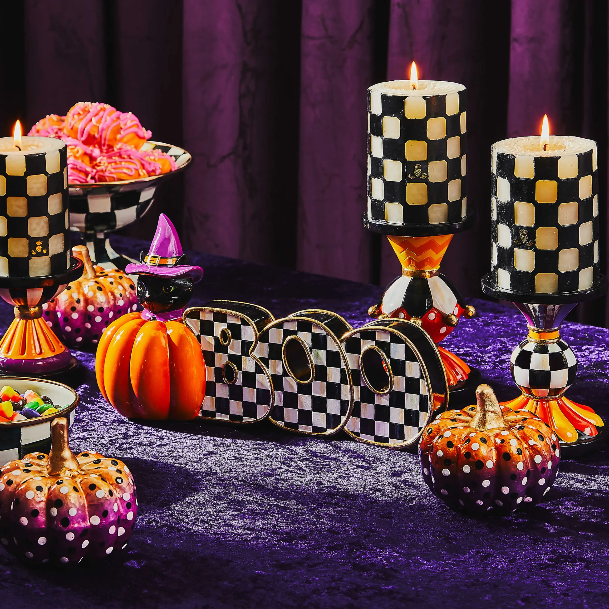 MacKenzie-Childs Check 4 Black Pillar Candle| The Halloween Shop|Candles & Fragrances