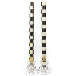 MacKenzie-Childs Check Black Ivory Dinner Candles, Set of 2| Candles & Fragrances|Table Accessories