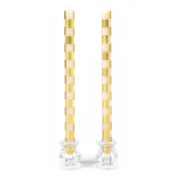 MacKenzie-Childs Check Gold Ivory Dinner Candles, Set of 2| Candles & Fragrances|Table Accessories
