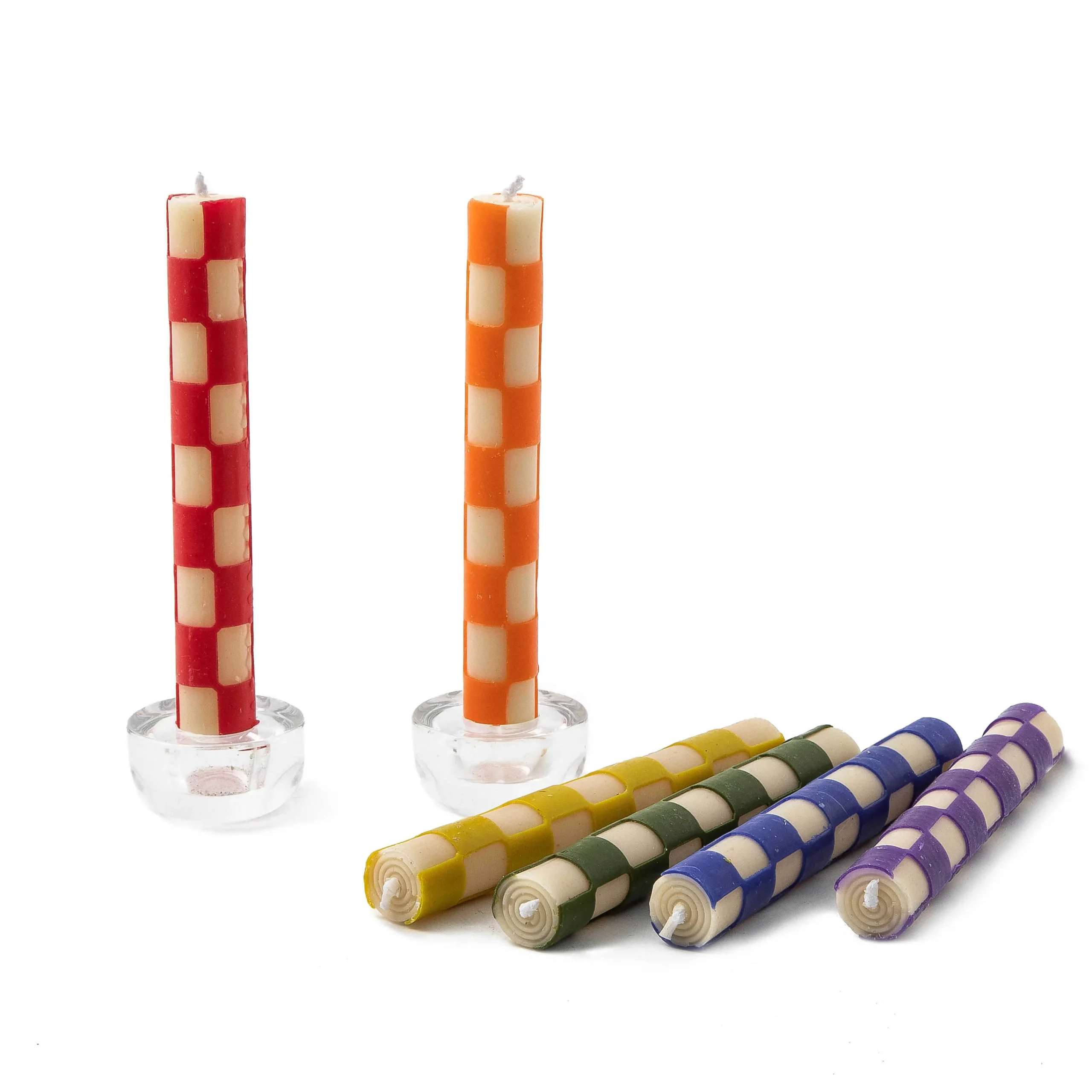 MacKenzie-Childs Check Rainbow Mini Dinner Candles, Set of 6| Candles & Fragrances|Table Accessories