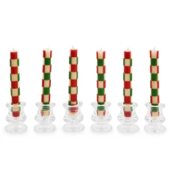 MacKenzie-Childs Check Red Green Mini Dinner Candles, Set of 6| Holiday|Candles & Fragrances