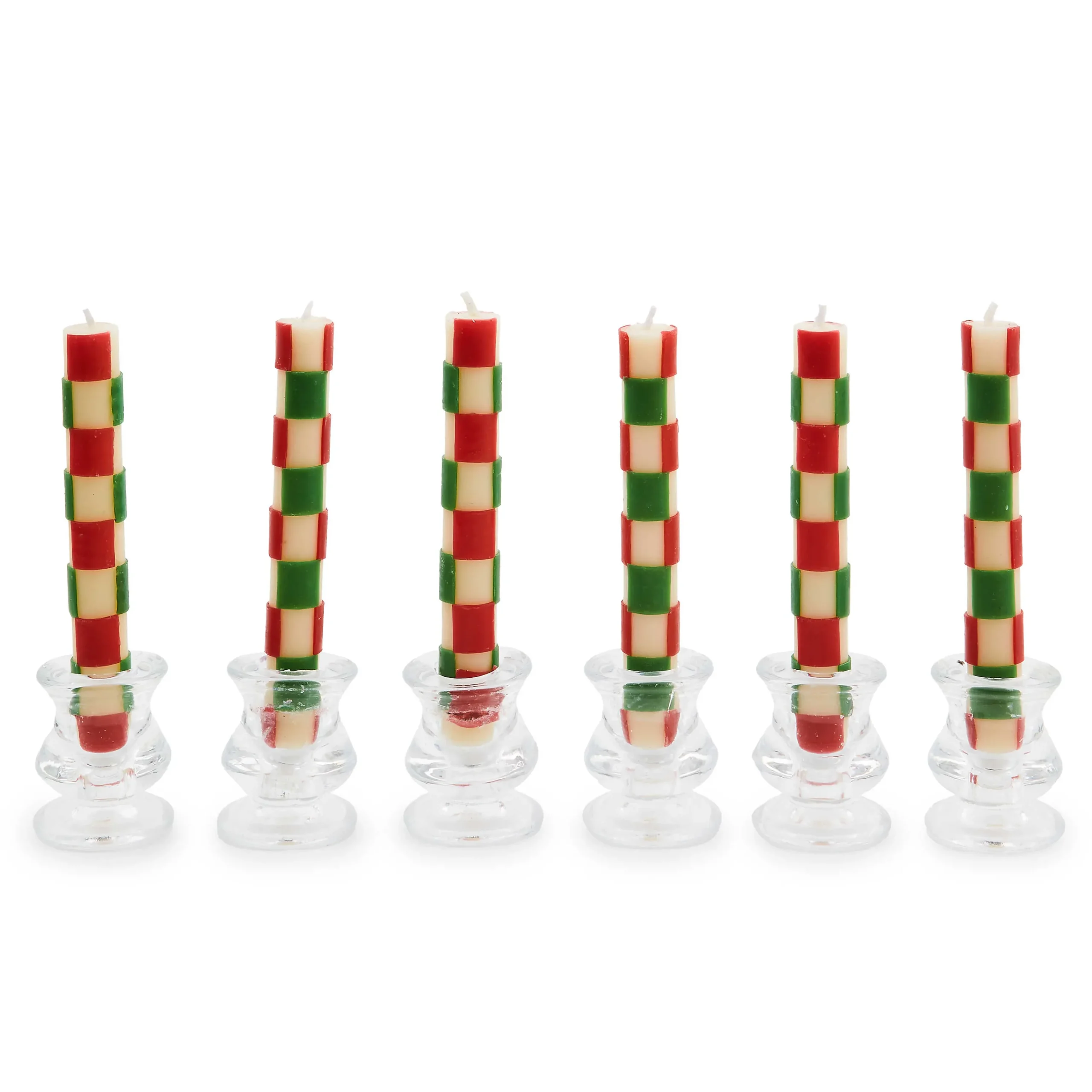 MacKenzie-Childs Check Red Green Mini Dinner Candles, Set of 6| Holiday|Candles & Fragrances
