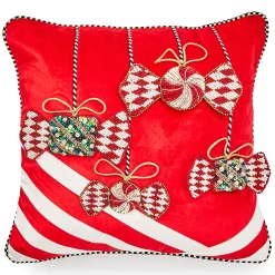 MacKenzie-Childs Christmas Candy Red Beaded Throw Pillow| Pillows, Throws, & Cushions