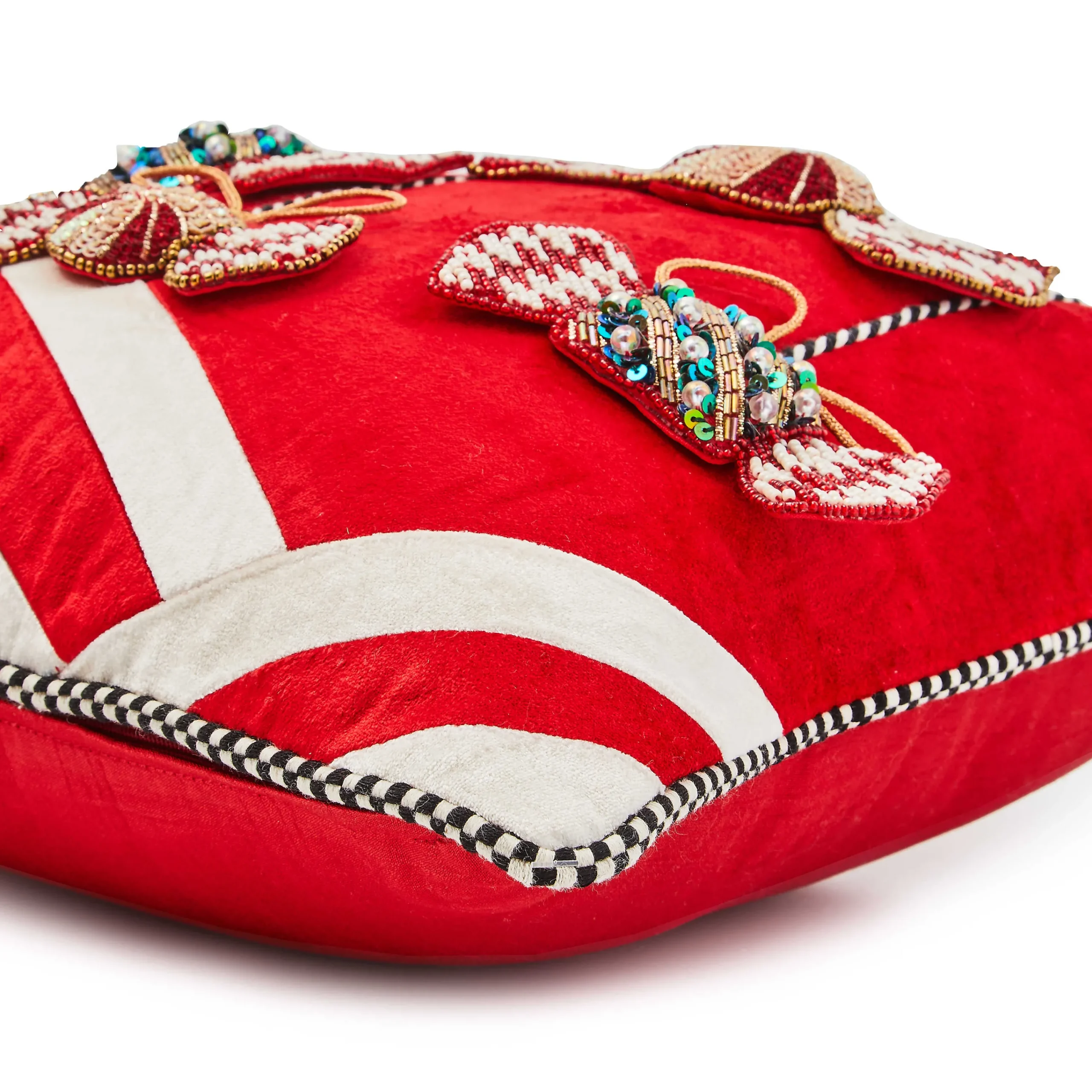 MacKenzie-Childs Christmas Candy Red Beaded Throw Pillow| Pillows, Throws, & Cushions