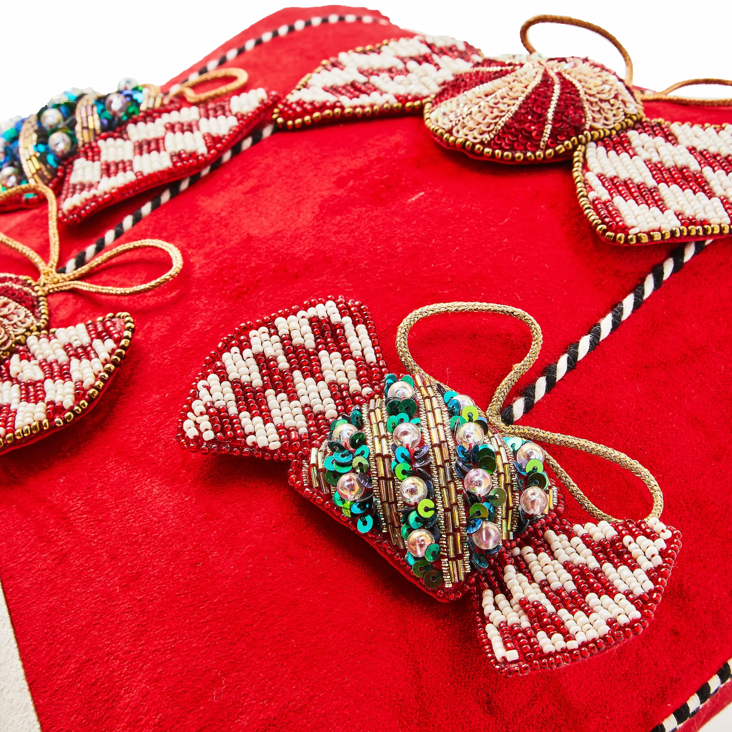 MacKenzie-Childs Christmas Candy Red Beaded Throw Pillow| Pillows, Throws, & Cushions