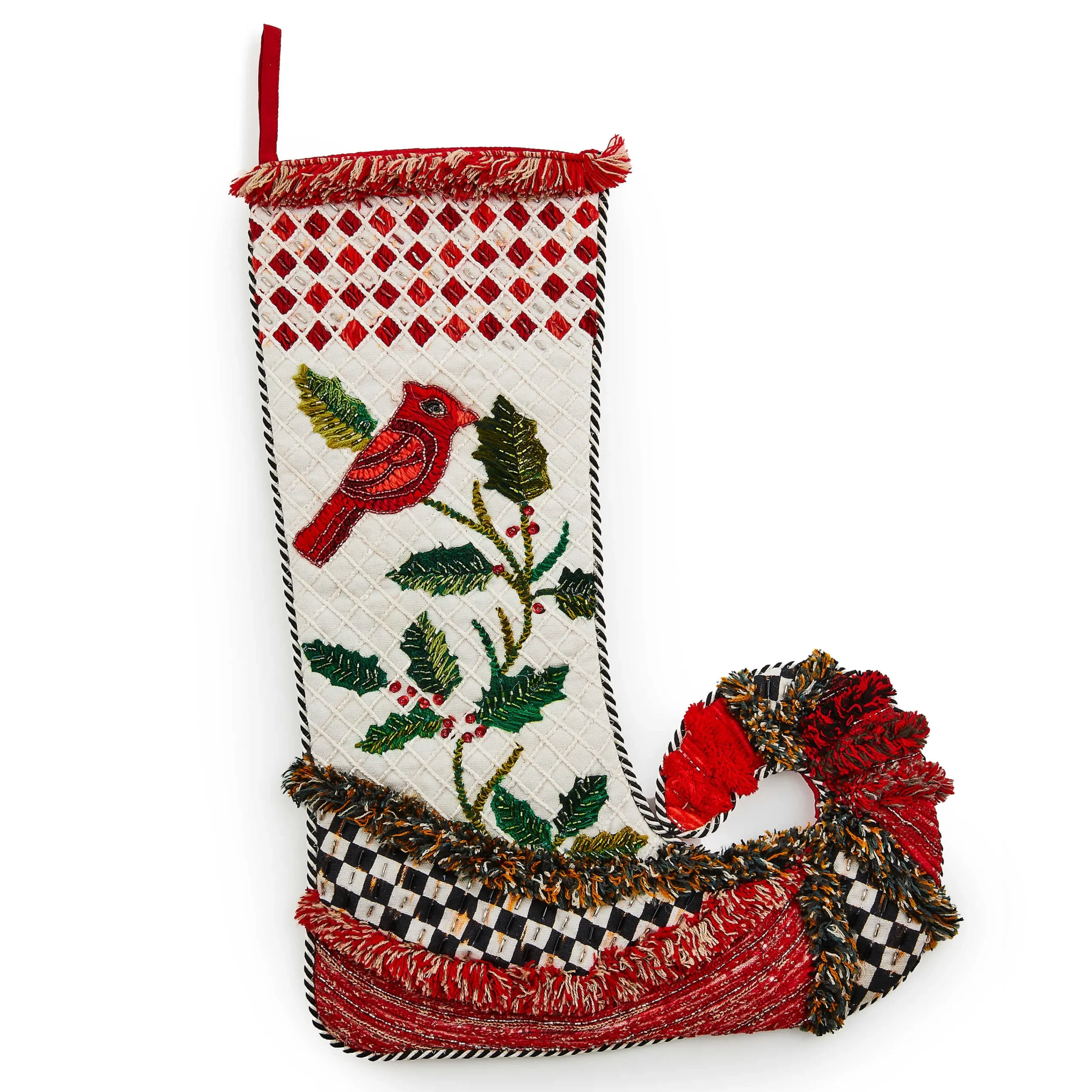 MacKenzie-Childs Christmas Cardinal Stocking| Holiday|Room Accents