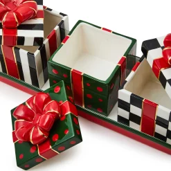 MacKenzie-Childs Christmas Gift Lidded Boxes  Tray Set| Kitchen & Dining Sets|Kitchen Storage & Organization