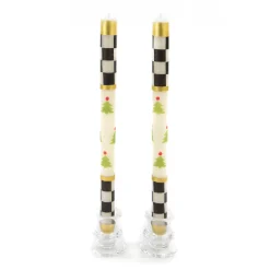 MacKenzie-Childs Christmas Tree Dinner Candles - Check Bands - Set of 2| Holiday|Candles & Fragrances