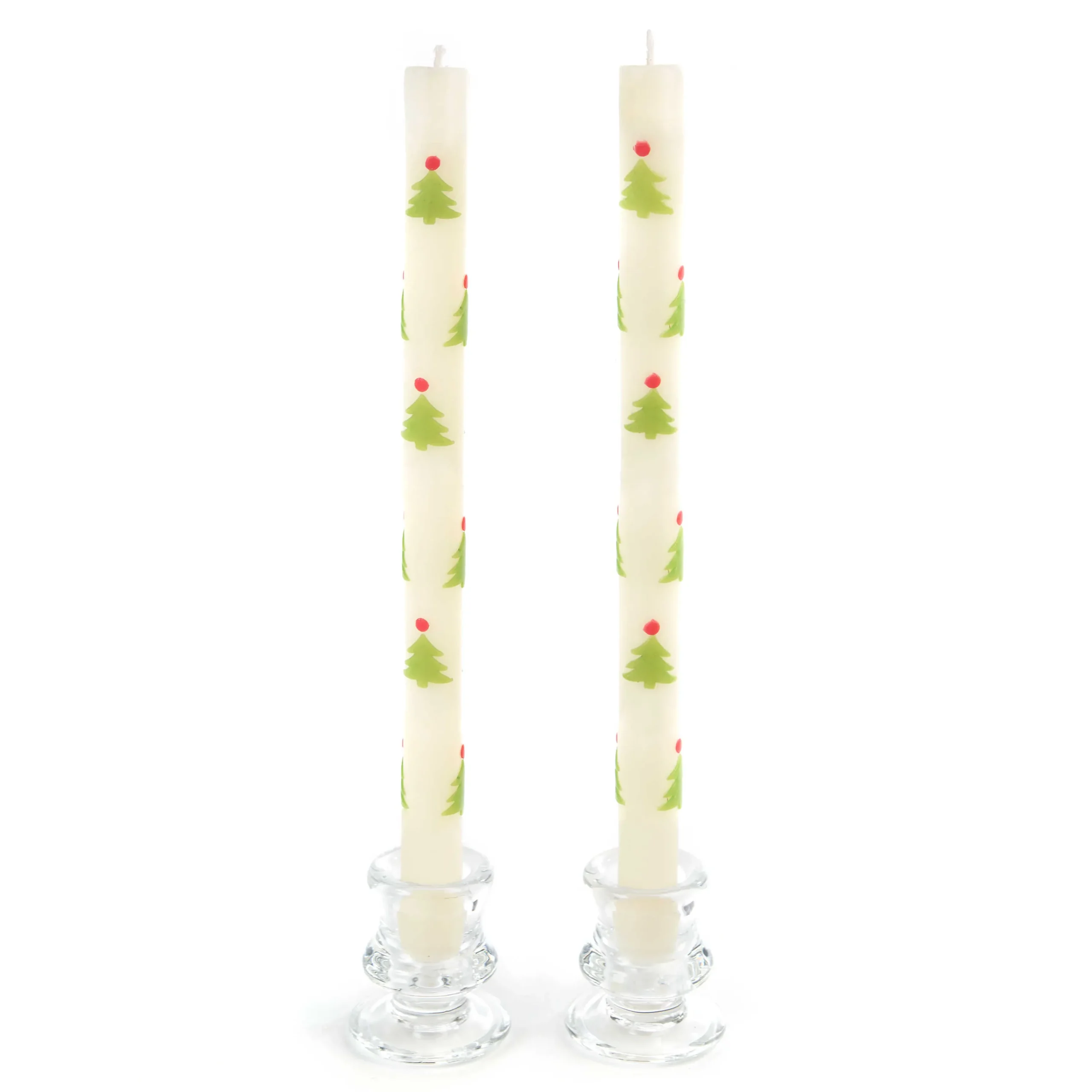 MacKenzie-Childs Christmas Tree Dinner Candles - Red Green - Set of 2| Holiday|Candles & Fragrances