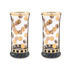 MacKenzie-Childs Cirque Purple  Green Highball Glass, Set of 2| Holiday|Drinkware