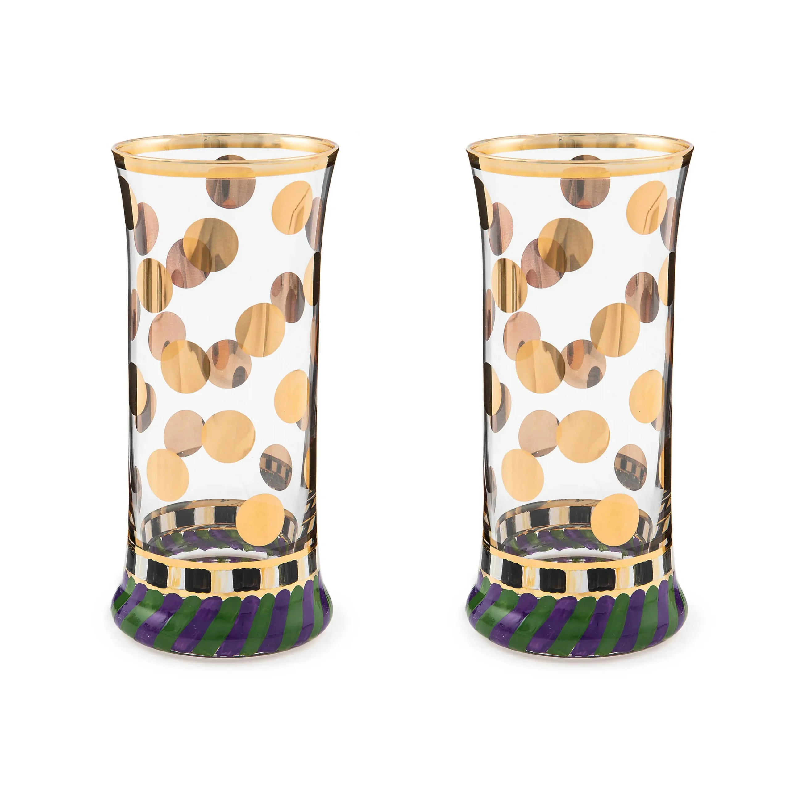 MacKenzie-Childs Cirque Purple Green Highball Glass, Set of 2| Holiday|Drinkware