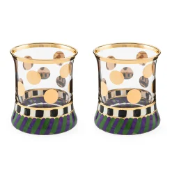 MacKenzie-Childs Cirque Purple  Green Tumbler Glass, Set of 2| Drinkware|Bar Entertaining