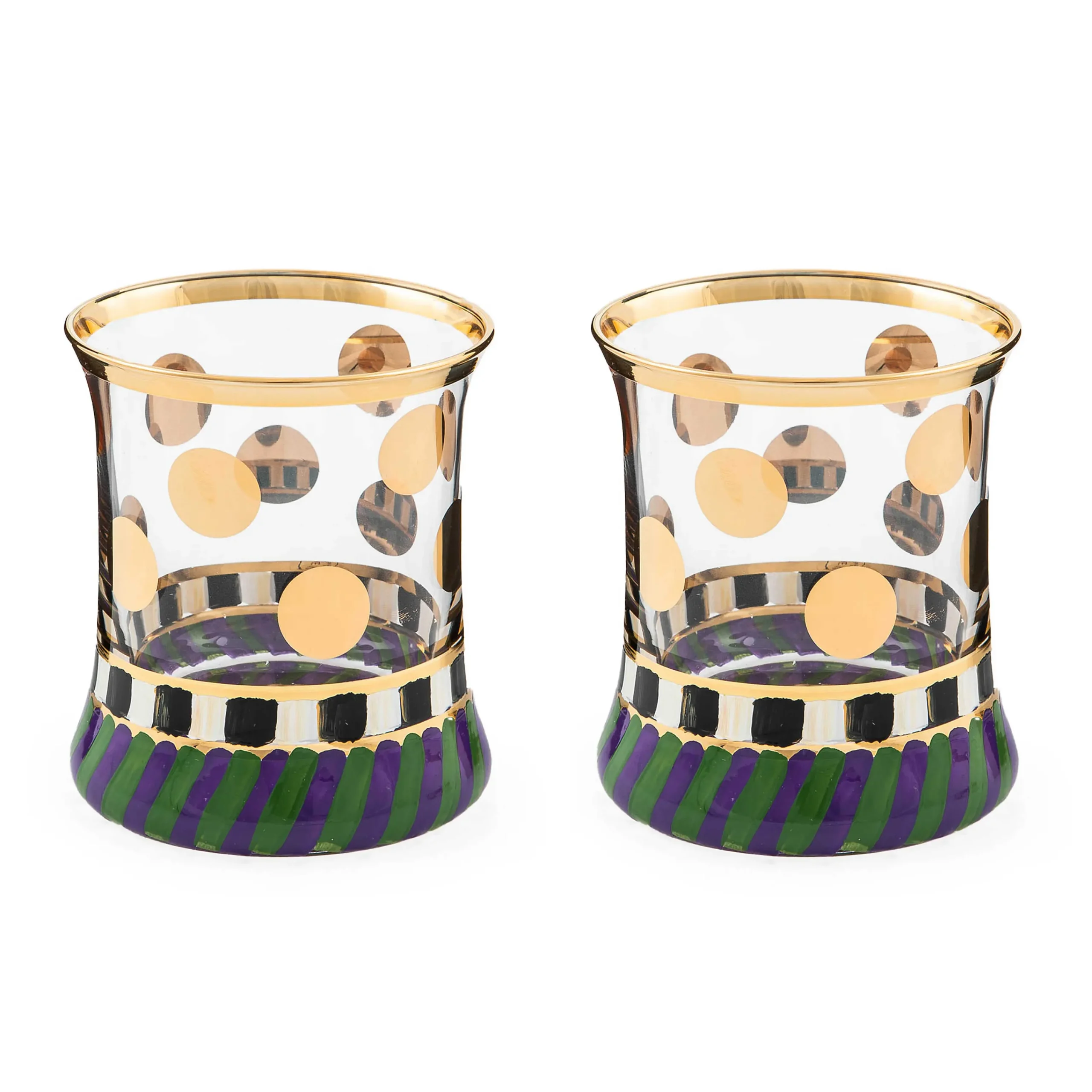 MacKenzie-Childs Cirque Purple Green Tumbler Glass, Set of 2| Drinkware|Bar Entertaining