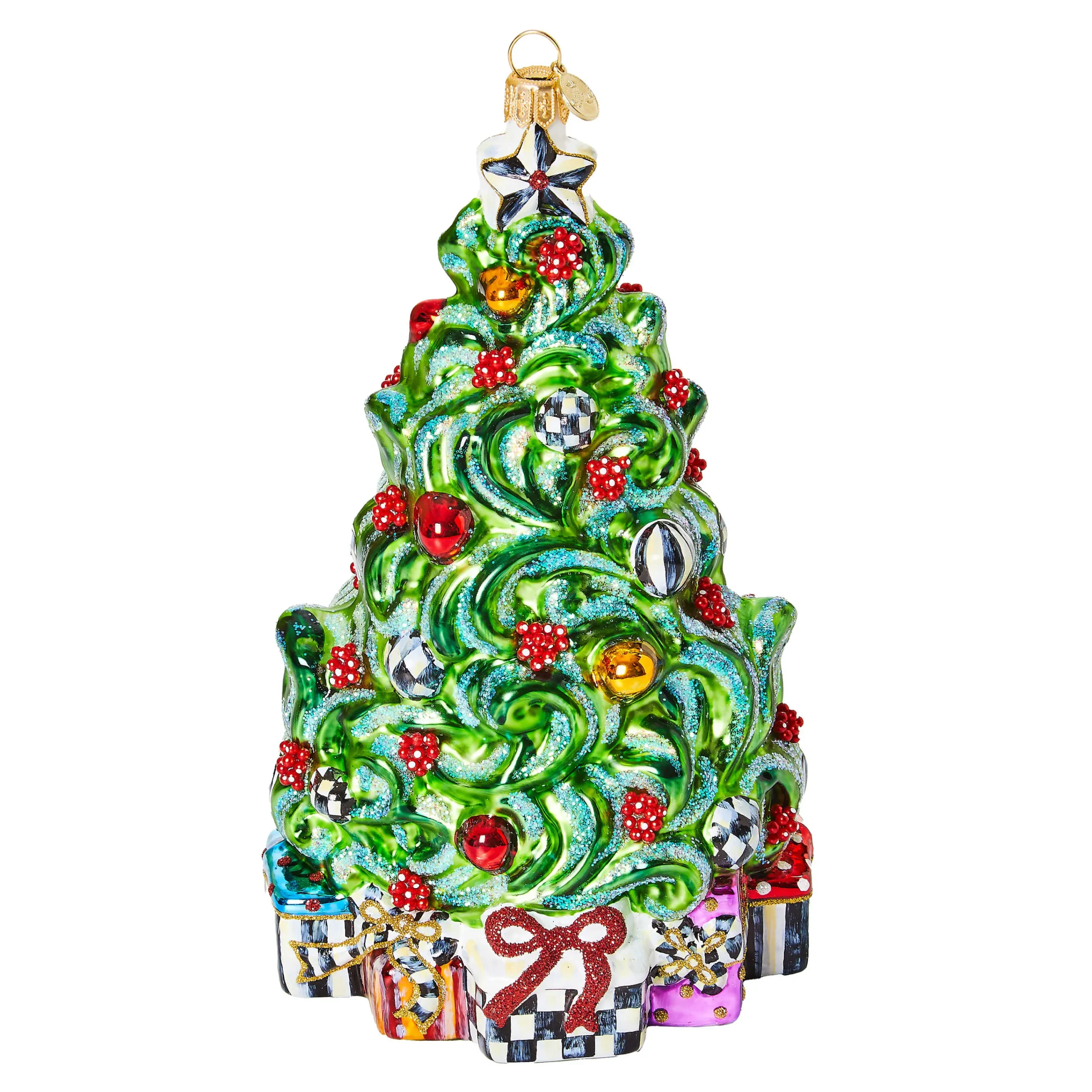 MacKenzie-Childs Classic Courtly Christmas Tree Glass Ornament| Holiday
